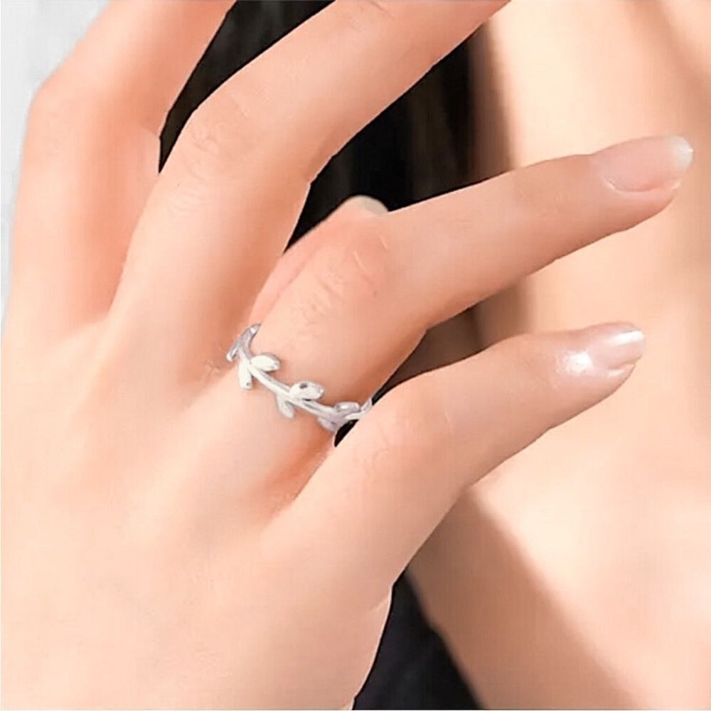 Boho Leaves Sterling Silver Open Band Ring Jewelry NEW